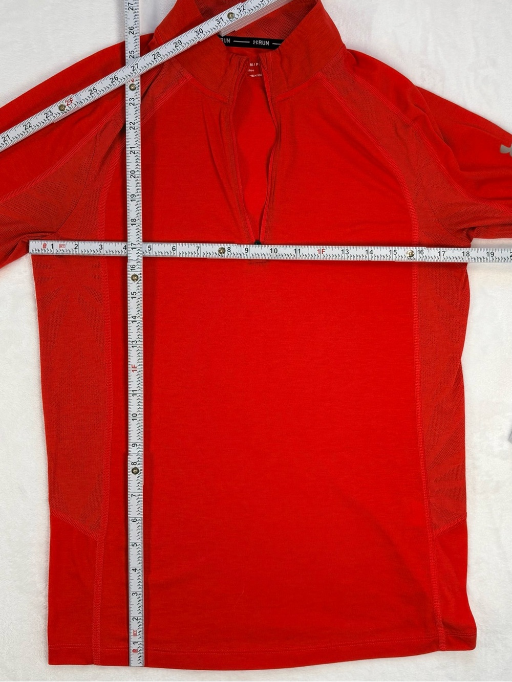 UNDER ARMOUR Fitted Quarter Zip Running Pullover Red Thumbhole Athletic Top S - Picture 10 of 10